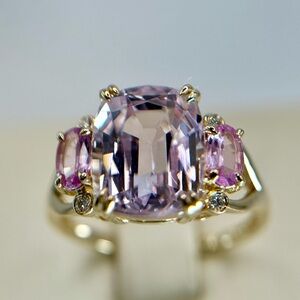 NWOT 14K Gold 5.19ct Natural Kunzite& Pink Sapphire/Geniune Diamonds Ring in 7